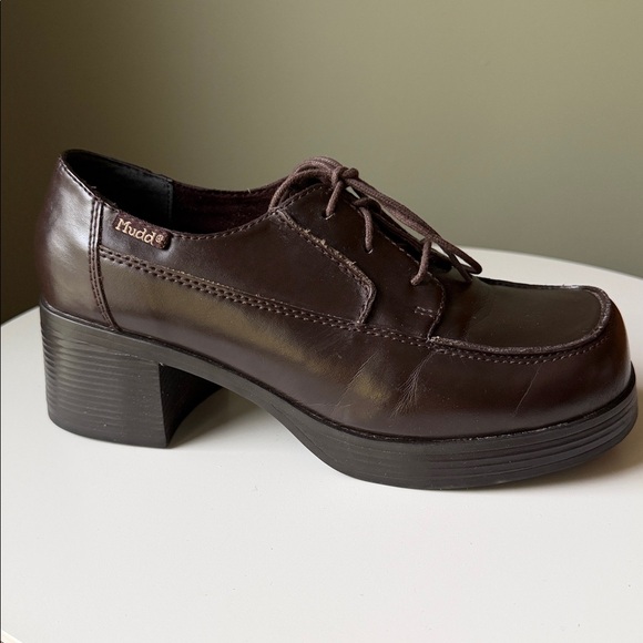 Y2K Mudd Chunky Heel Oxford Platform lace up Brown 8W - Picture 1 of 11